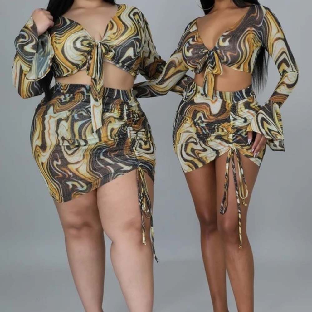 Psychedelic cropped top and skirt set